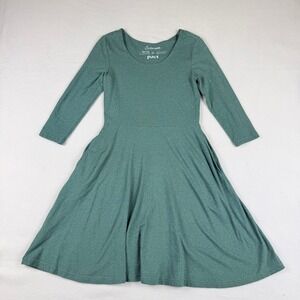 Pact Fit Flare Dress Womens XS‎ Teal Skater Sustainable Organic Cotton Soft Luxe